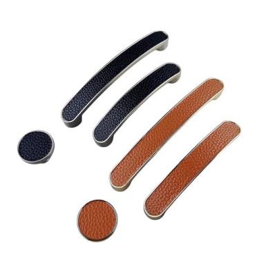 Imagem de CXYFQUUK Puxador de couro de liga de zinco para móveis, utensílios de cozinha, armários gavetas, guarda-roupa, armário, cômoda, puxador de porta, 2 peças (dourado-marrom 30 mm)