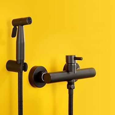Imagem de CUTPOIY Kit de pulverizador de bidê para vaso sanitário preto de função única montagem na parede kit de pulverizador de torneira para vaso sanitário quente e frio kit de pulverização misturador de