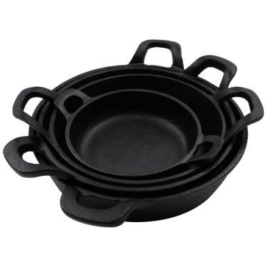 Imagem de Conjunto de Panelas de Ferro Fundido Pré Preparadas, 4 Peças, CRUCIBLE COOKWARE, Preto