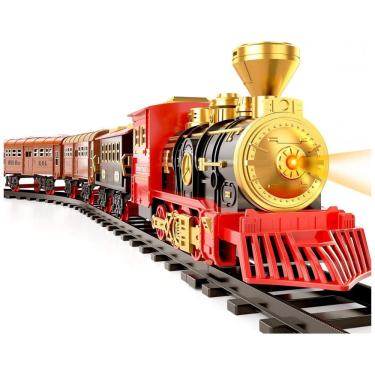 Imagem de Conjunto de Trem TEMI com Locomotiva a Vapor, Vagão de Carga e Trilho Longo para Crianças de 3 a 5 anos, Brinquedo de Trem Elétrico