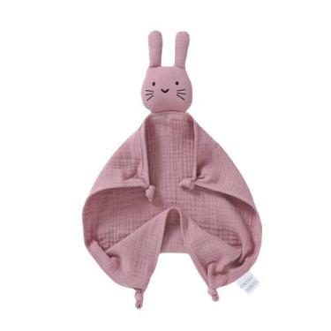 Imagem de Cobertor de bebê rosa Bunny Lovey okdiy 30x30 cm de algodão orgânico