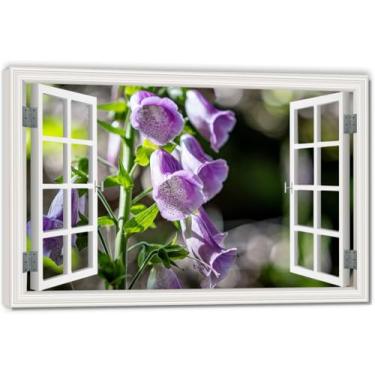 Imagem de Unopened Morning GloriesImmersive Impressão em tela de janela falsa, arte de parede cênica virtual para decoração de sala de estar emoldurada 30 x 45 cm