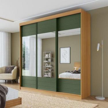 Imagem de Guarda-roupa Casal 3 Portas de Correr Ripadas com Espelho Samambaia Ca