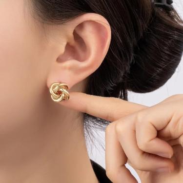 Imagem de Brincos clássicos de nó torcido em ouro moderno alto polimento com nó de amor para mulheres, casamento, noivado, dia dos namorados, presente de dia das mães