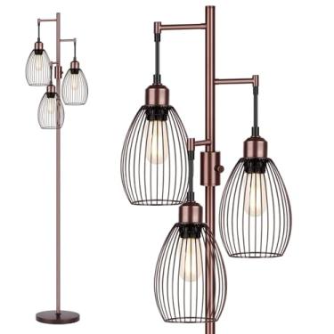 Imagem de Luminária de chão regulável, 3 lâmpadas LED Edison de 800 LM incluídas, luminária de chão industrial de fazenda com elegante gaiola de lágrima lâmpada alta para sala de estar, quarto, escritório, sala