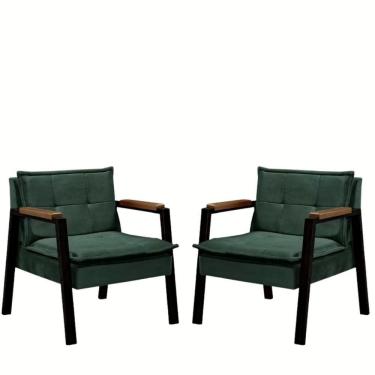 Imagem de Kit 2 Poltrona Fortaleza Veludo Verde Base Em Metal Preto