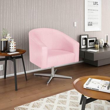 Imagem de Poltrona Decorativa Luiza Base Giratória De Metal Suede Rosa Bebê