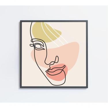 Imagem de Quadro Feminino Silhueta Face Artística Contínua Medidas 40x40 Cm Impressão Adesivo Fotográfico