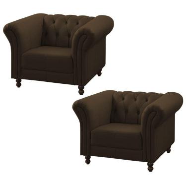 Imagem de Kit 02 Poltronas Decorativa Bérgamo Couro Conhaque Gran Belo