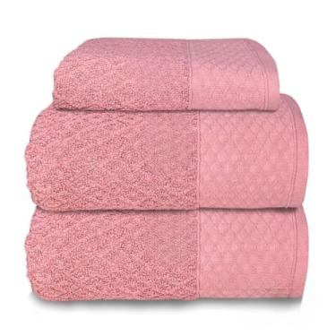 Imagem de Toalha de Banho Gigante, Jogo/Kit 3 Toalhas (2 Banho + 1 Rosto) Premium Luxo Grande Fio Penteado Algodão(Rosa Romã)