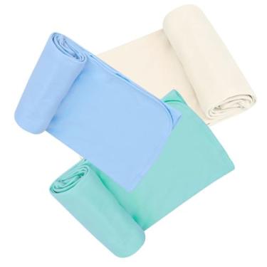 Imagem de Manta Cueiro para Bebê, Malha 100% Algodão, Acabamento em Viés, 80x90cm, Rosa, Azul, Palha, Branco, Amarelo, Verde (Azul/Palha/Verde, 3 Mantas Coeiro)