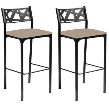 Imagem de Kit 02 Banquetas Alta Com Encosto Luiza Gourmet Para Balcão Cozinha Suede Bege - Aurora Line