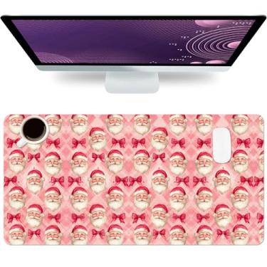 Imagem de Tapete grande de mesa de Natal Papai Noel couro PU mouse pad rosa à prova d'água para jogos antiderrapante com laço teclado mouse pad para jogadores escritório e casa