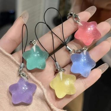 Imagem de Chaveiro transparente brilhante pentagrama resina pingente estrela telefone cordão mochila ornamento acessórios presentes casal (5 peças, misto)