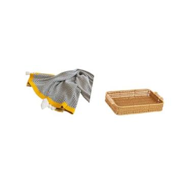 Imagem de Fenteer Cesta de Manta Tricotada Listrada, Macia E Aconchegante, para Decoração de Casa em Estilo Fazenda, Ideal para Quarto, Sofá, Cama, Cadeira, Servir Lanc
