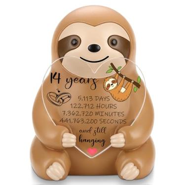 Imagem de FTONENI Estatueta de preguiça 14 anos para casal, linda resina preguiça segurando coração, placa acrílica, presente romântico engraçado para namorada, namorado, marido, esposa, decoração de mesa de