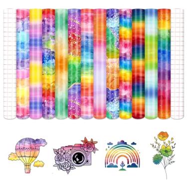 Imagem de Tintnut Vinil permanente em aquarela arco-íris - 12 folhas de vinil adesivo permanente com estampa de arco-íris para máquina de corte, folhas à prova d'água para decoração de casa autoadesivo