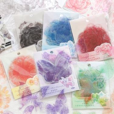 Imagem de 120 peças de adesivos de PET de flores botânicas, natureza aquarela floral borboleta folha scrapbook adesivo para diários, artesanato, projetos de arte, capa de telefone, laptop, decoração de álbum de