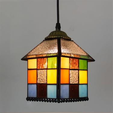 Imagem de Luminária pendente contemporânea de vidro colorido com LED, estilo retrô americano, ideal para sala de estar, restaurante, quarto, casa de campo, hotel, corredor, café ou bar (Estilo 29 D11C