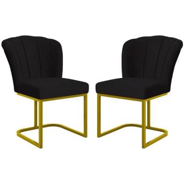 Imagem de Kit 2 Cadeiras Poltrona Flor Pés Metal Dourado Mesa Quarto Cozinha Preto