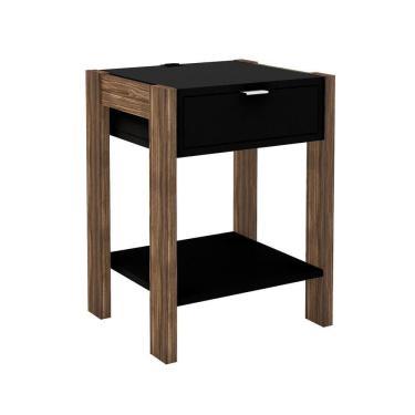 Imagem de Mesa De Cabeceira 1 Gaveta Az1016 Preto/nogal - Tecno Mobili