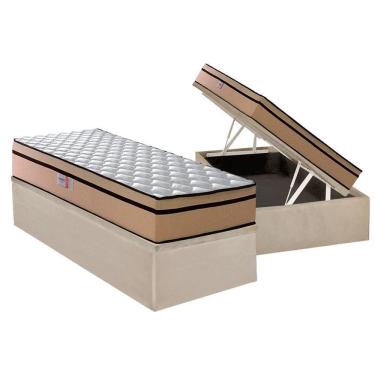 Imagem de Cama Box Baú Solteiro: Colchão Espuma D45 Plumatex Plumatex Selectus 24 + Base Universal Suede Clean Crc (88x188)