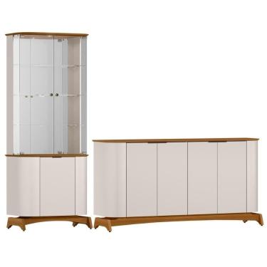 Imagem de Kit Aparador Buffet Com Cristaleira Para Sala De Jantar Verbena N01 Off White Ypê - Lyam Decor