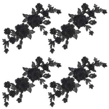 Imagem de 2 apliques de renda rosa preta para Sewinig apliques bordados florais vintage apliques rosa bordados flores para vestido de casamento, roupas, chapéu, bolsa, jeans, sapatos, roupas, acessórios