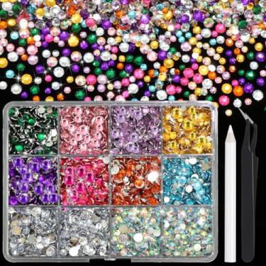 Imagem de RODAKY Pingentes coloridos de strass de resina pedras de cristal flatback strass tamanho misto berloques para unhas arte artesanato acessórios embelezamento kit deslumbrante com pinça lápis