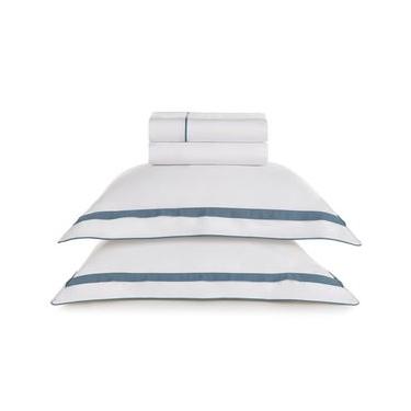 Imagem de Jogo de Cama Casal com 04 Peças Lara Branco com Índigo - Karsten