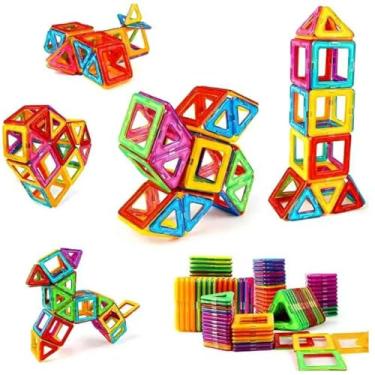 Imagem de Figuras Geométricas Magnéticas de Montar, Blocos Magnéticos de Construção Coloridos 98 Peças com Caixa de Armazenamento, Brinquedo Educativo STEM
