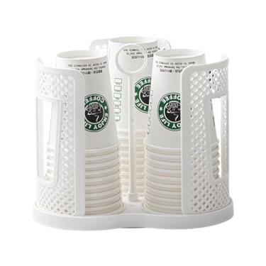 Imagem de Dispensador de xícara de café rotativo atualizado com 3 compartimentos, copos Atavarna e suporte de tampas para organizador de copos de 142 a 510 g para restaurante, estação de café, bar, escritório