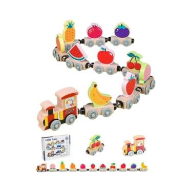 Imagem de Conjunto De Trem Magnético De Madeira Montessori Brinquedo Educacional