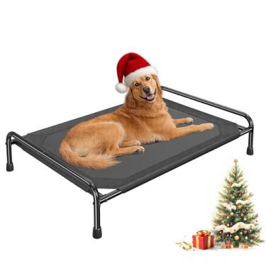 Imagem de Ekisemio Cama elevada para cães, cama elevada para cães grandes, berço refrescante com malha lavável e respirável, rede para animais de estimação interna e externa com pés antiderrapantes, preta