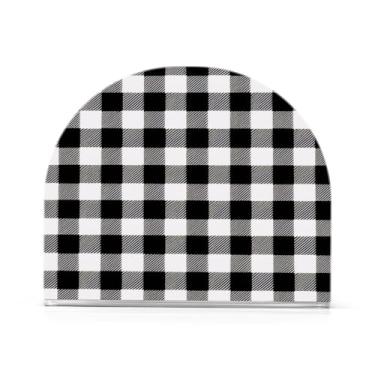 Imagem de JUZIHAI Porta-guardanapos xadrez preto e branco para mesa dispensador de guardanapos de acrílico para mesa suporte de lenços independente para cozinha sala de jantar bar festa decoração de casa