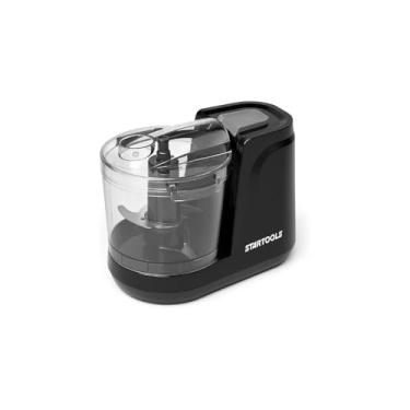 Imagem de Mini Processador Triturador Elétrico, 100W, 350ml, Preto, 127V, 2 Lâminas, Copo Transparente, para Carnes, Frutas e Legumes