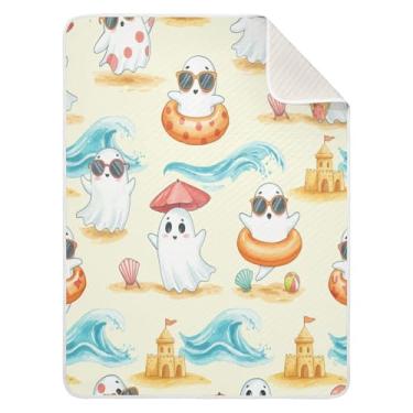 Imagem de Qilmy Cobertor de bebê Summer Boo 76 x 101 cm, cobertor infantil de algodão macio para meninos e meninas, cobertor leve e quente para bebês e bebês recém-nascidos