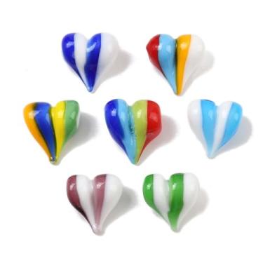 Imagem de KitBeads 10 peças de contas de vidro coloridas em forma de coração fofas para fazer joias, pulseiras, brincos, chaveiros, canetas, artesanato