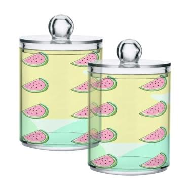 Imagem de Qilmy Suporte Qtip de fatias de melancia, pacote com 2, frascos de boticário de 400 ml, vasilha organizadora de banheiro para Qtips, cotonetes, bolas de algodão, almofadas cosméticas, irrigadores
