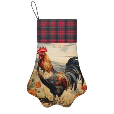 Imagem de SKKNT Galo em madeira em fazendas impressão meias de Natal animais de estimação decoração de natal cães gatos árvore decoração doce presente conveniente