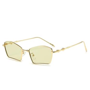 Imagem de HCHES Óculos de Sol Femininos Estilo Leque com Armação de Metal, Viseira Vintage Masculina para Dirigir (Dourado e Verde)