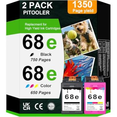Imagem de INSMAX Cartuchos de tinta 68XL pretos e tricolores de substituição para tinta HP 68 68e Ink funciona para impressora Envy 6100e 6552e 6555e 6558e 6155e 6152e (1 preto, 1 cor)