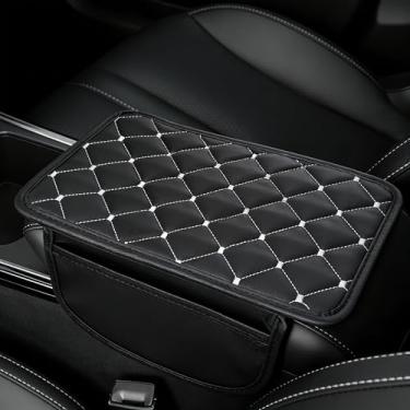 Imagem de Capa de apoio de braço de carro, protetor de console central de couro acolchoado antiderrapante com bolsos laterais de armazenamento (16 cm x 30 cm) – Acessório interior de carro universal para