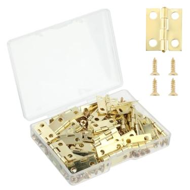 Imagem de 50 peças mini dobradiças para artesanato com 200 parafusos, dobradiças pequenas de 18 x 15 mm para caixa de madeira, dobradiça plana dobrável para armário de porta de gaveta, caixa de joias retrô