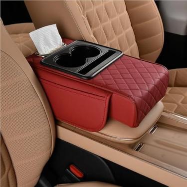 Imagem de GTIANHE-TAN Capa de apoio de braço de carro almofada grossa de altura almofada de descanso de braço com suporte de copo de lenço de bolso almofada de suporte de cotovelo de algodão de memória (vinho