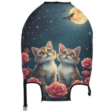 Imagem de Joisal Lindos gatos rosas capa de mala protetora para bagagem, cores protetoras e manga de viagem, Cute Cats Roses Night, XL, Fits 29-32 Inch Case, Capa de mala