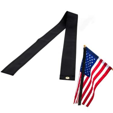 Imagem de FRF FLAG Flâmula preta de luto de 1,5 m x 7,5 cm - Fita de meio mastro de costura dupla para exibição de meio bastão, poliéster resistente 200D, homenageia os caídos