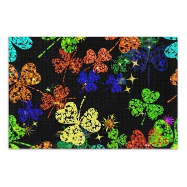 Imagem de Quebra-cabeças Jigsaw 1000 peças para adultos arte brinquedo pintura personalizada cena de inverno quebra-cabeça folhas trevo estrelas preto jogo tecnologia presentes, 75 x 40 centímetros