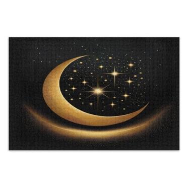 Imagem de Quebra-cabeças pretos com estrelas crescentes brilhantes, quebra-cabeça 1000 peças para adultos, com letras nas costas, quebra-cabeças divertidos para adultos