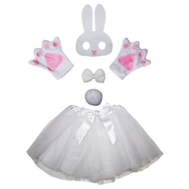 Imagem de Petitebella Máscara de coelho com laço e luva e cauda de borboleta, fantasia feminina de 5 peças, Branco, tamanho �nico